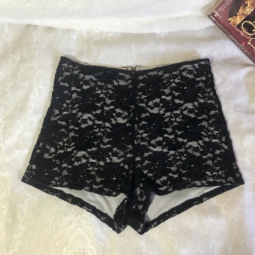 High waisted black lace shorts